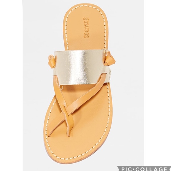 NIB Soludos Slotted Thong Sandal Metallic Platinum - Picture 4 of 14